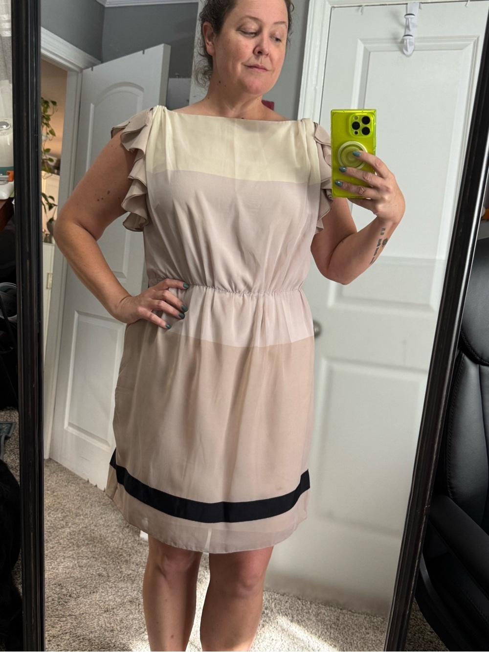 Ann Taylor LOFT Ruffle Sleeve Color Block Dress Size 14 Like New